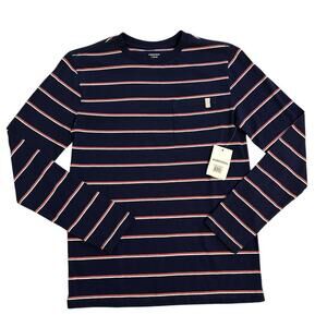 NWT Nordstrom Long Sleeve Navy Red Strip Tee Boys 10-12